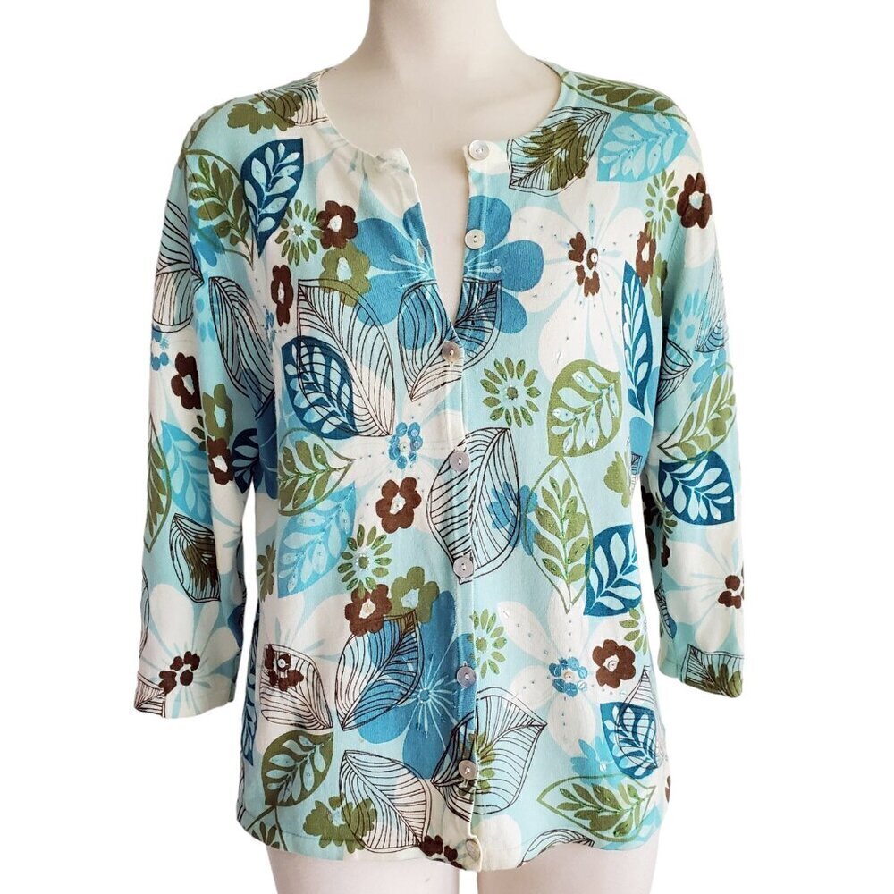 Alfred Dunner Sequin Embellished Floral Cardigan Sweater Size L